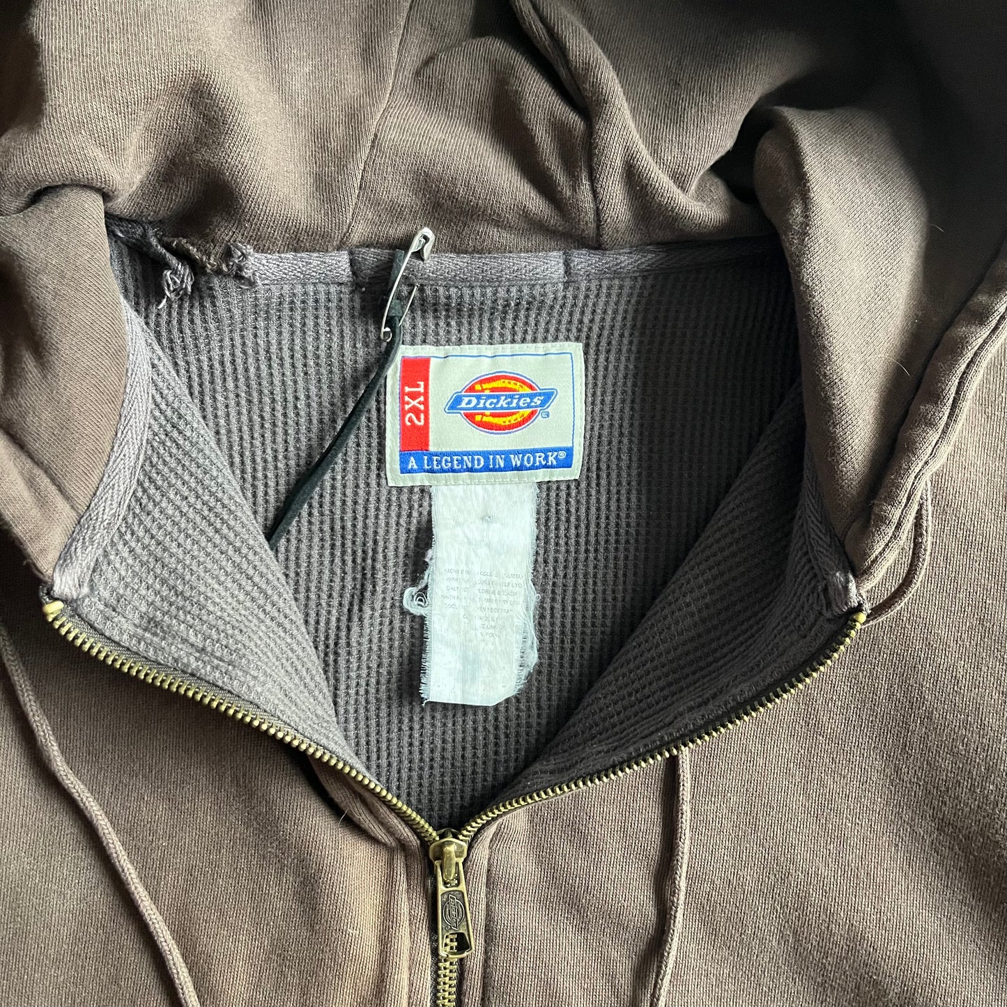 Y2K Dickies Thermal Lined Brown Faded Zip-Up Hoodie