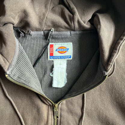 Y2K Dickies Thermal Lined Brown Faded Zip-Up Hoodie