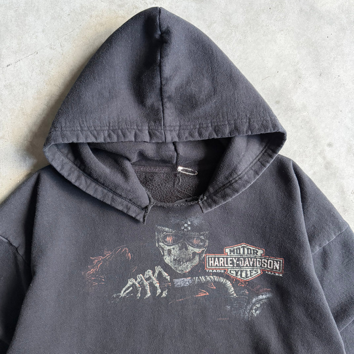 Y2K Harley Davidson Faded Skeleton Driver Hoodie
