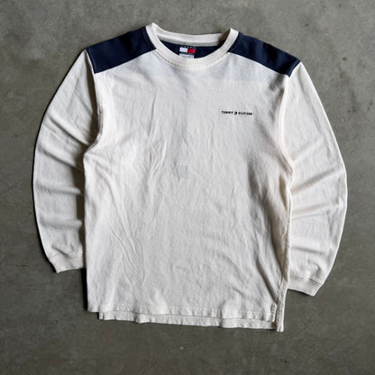Vintage Tommy Hilfiger Blue Shoulder Cream Waffle Knit Longsleeve