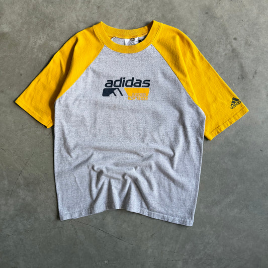 Y2K Adidas Yellow/Grey Short Sleeve Baseball Tee