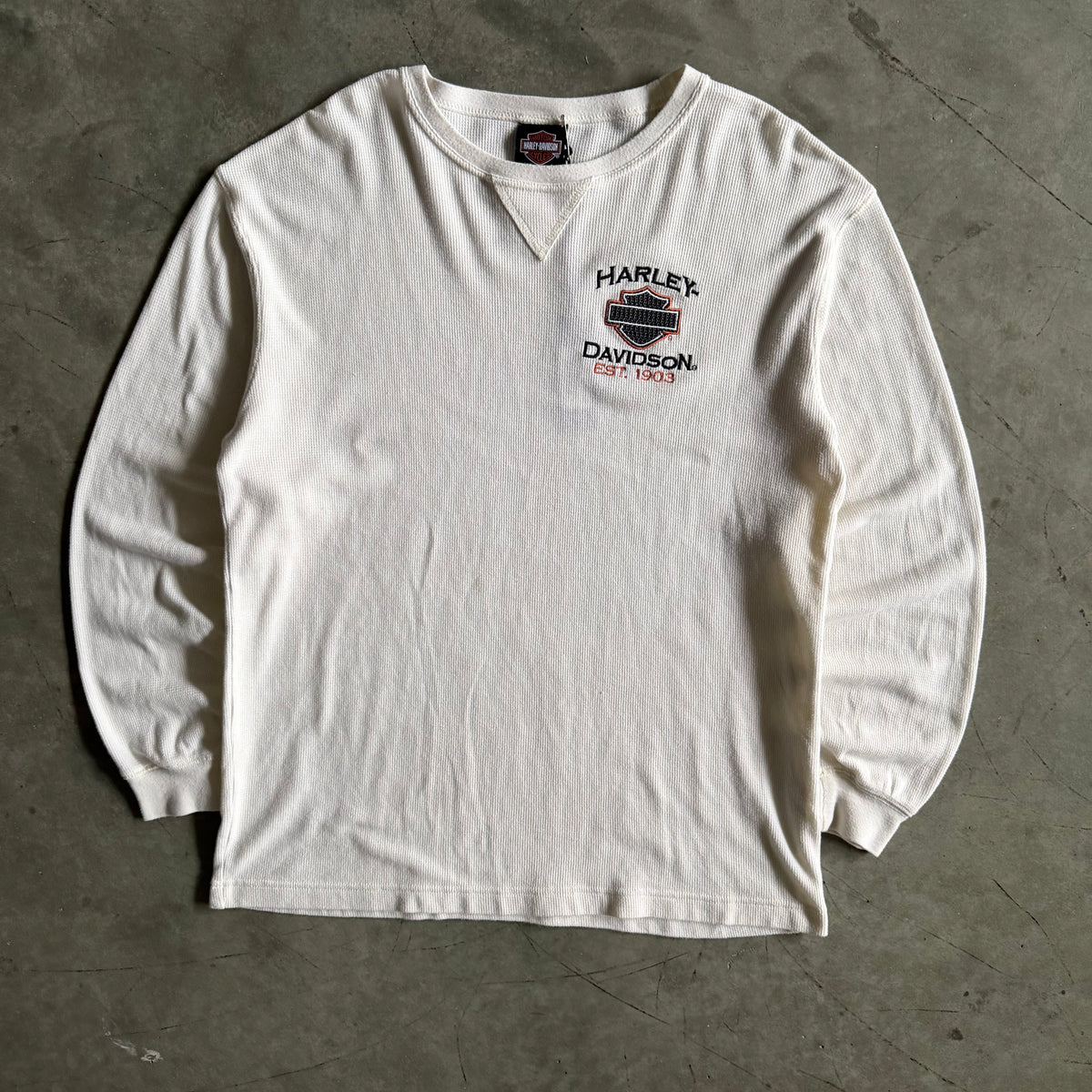Y2K Harley Davidson Waffle Knit Cream Longsleeve