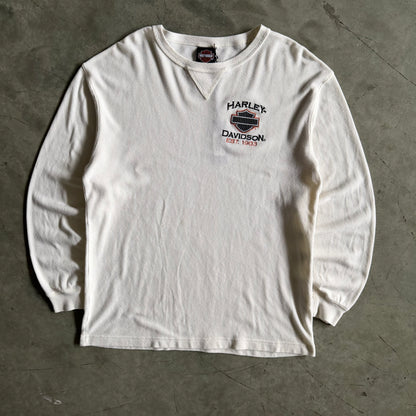 Y2K Harley Davidson Waffle Knit Cream Longsleeve
