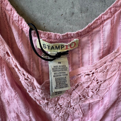 Women’s Y2K Stamp Boho Lace Pink Tank