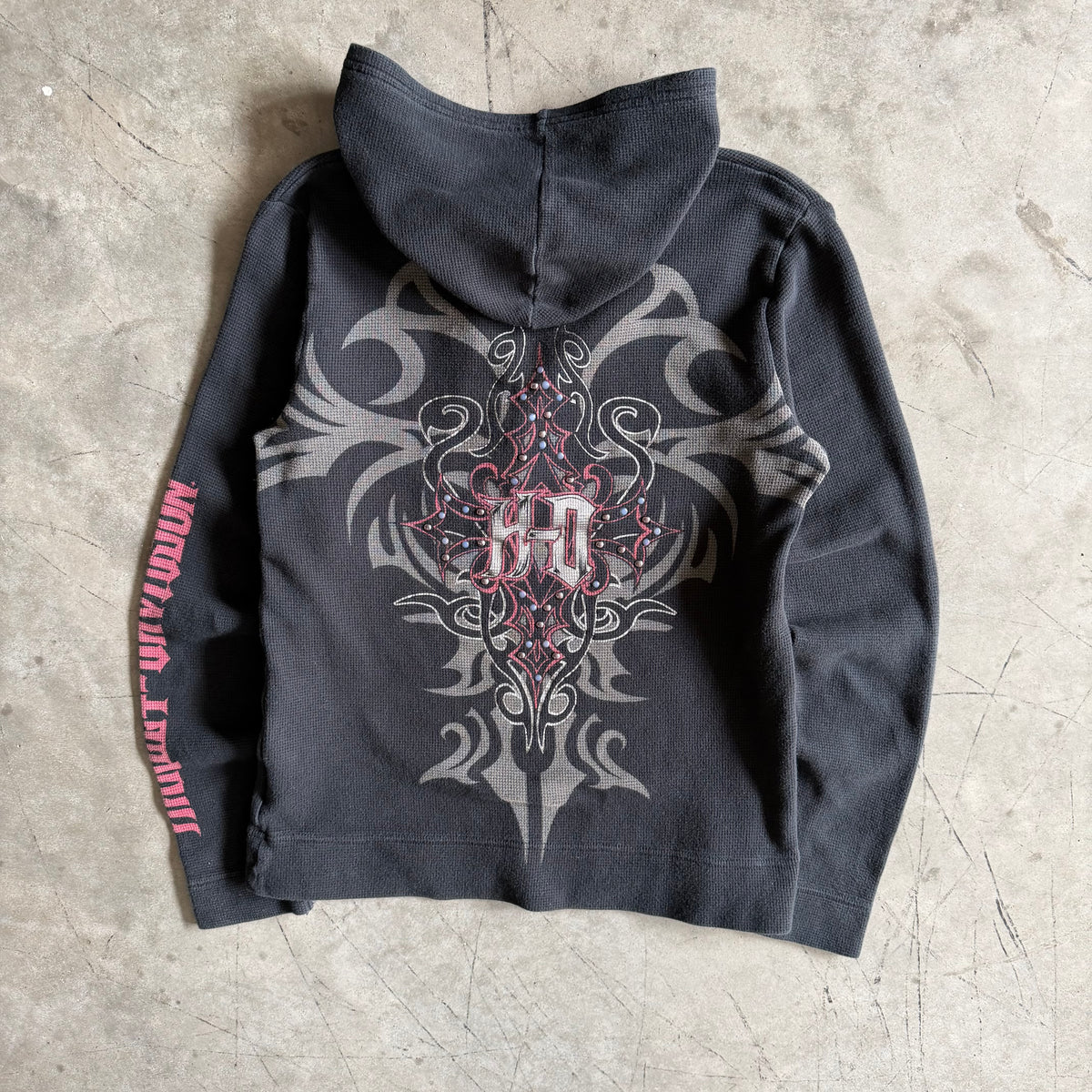 Women’s Y2K Harley Davidson Black Henley Graphic Thermal