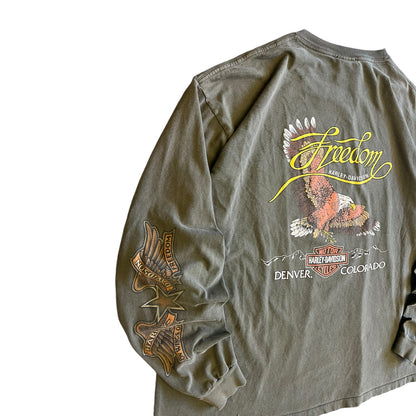 Y2K Harley Davidson Green Pocket Longsleeve T Shirt