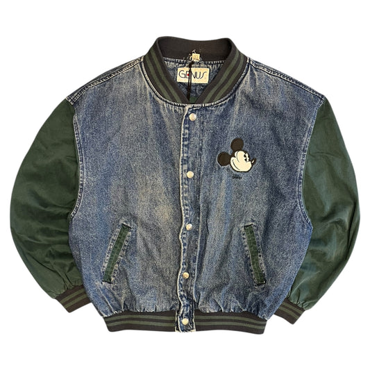 Vintage 90s Genius Mickey Mouse Denim Bomber Jacket