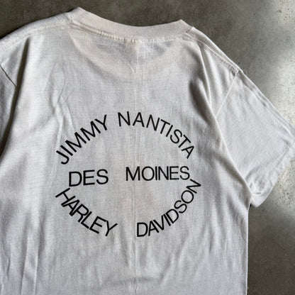 70s Harley Davidson 1 Logo Jimmy Nantista Des Moines White Tee