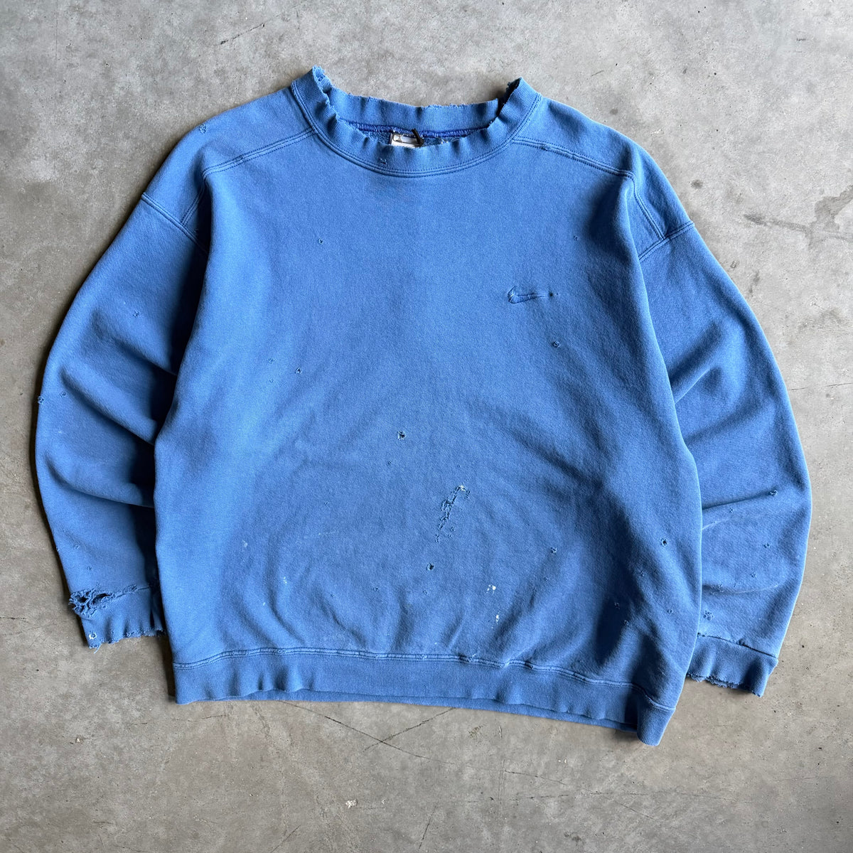 Vintage 90s Nike Baby Blue Distressed Thrashed Mini Swoosh Crewneck