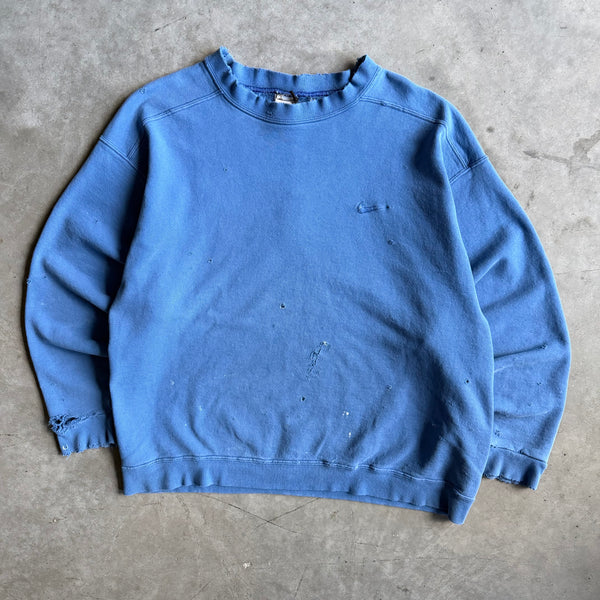 Vintage 90s Nike Baby Blue Distressed Thrashed Mini Swoosh Crewneck
