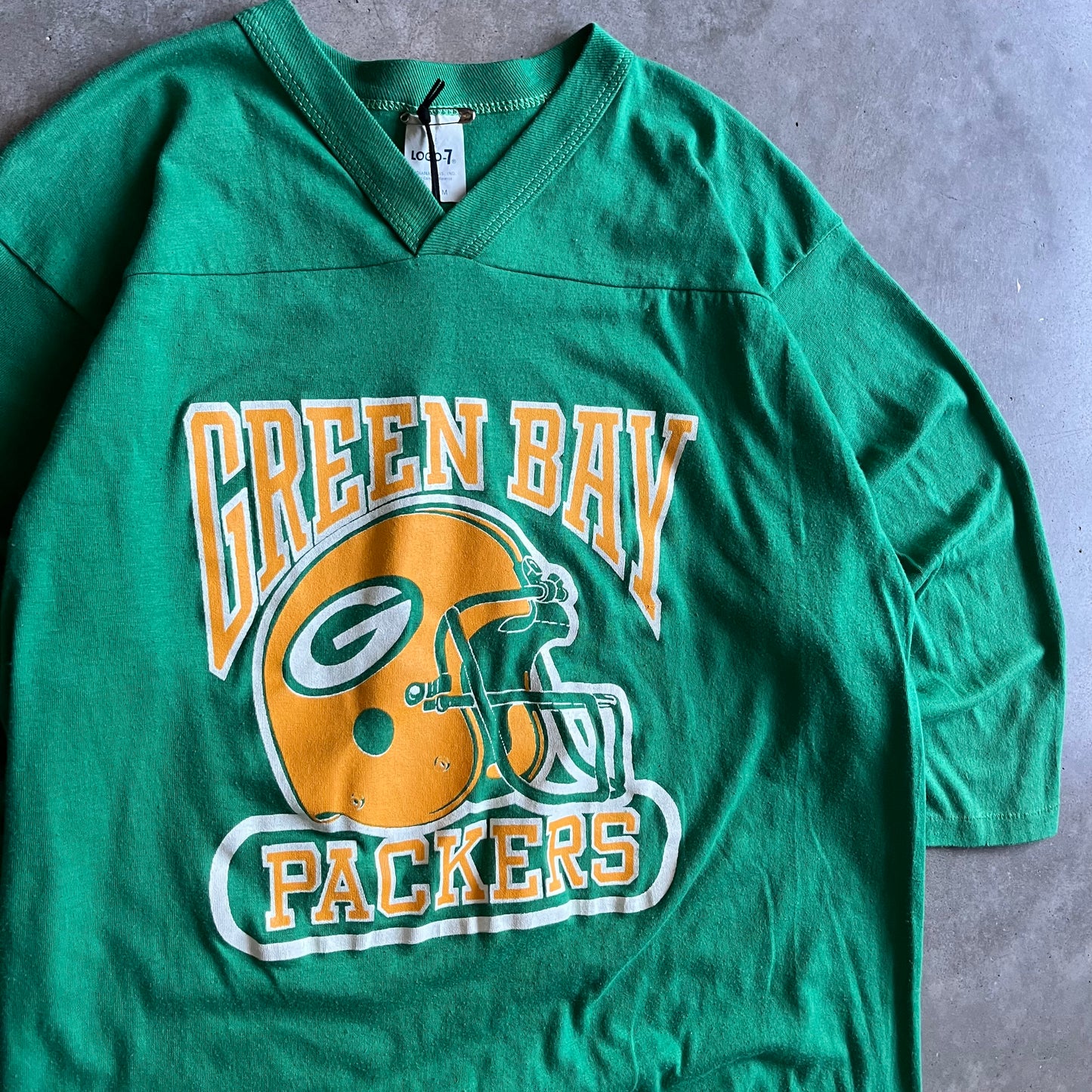 Vintage Green Bay Packers Logo 7 Jersey Style Tee