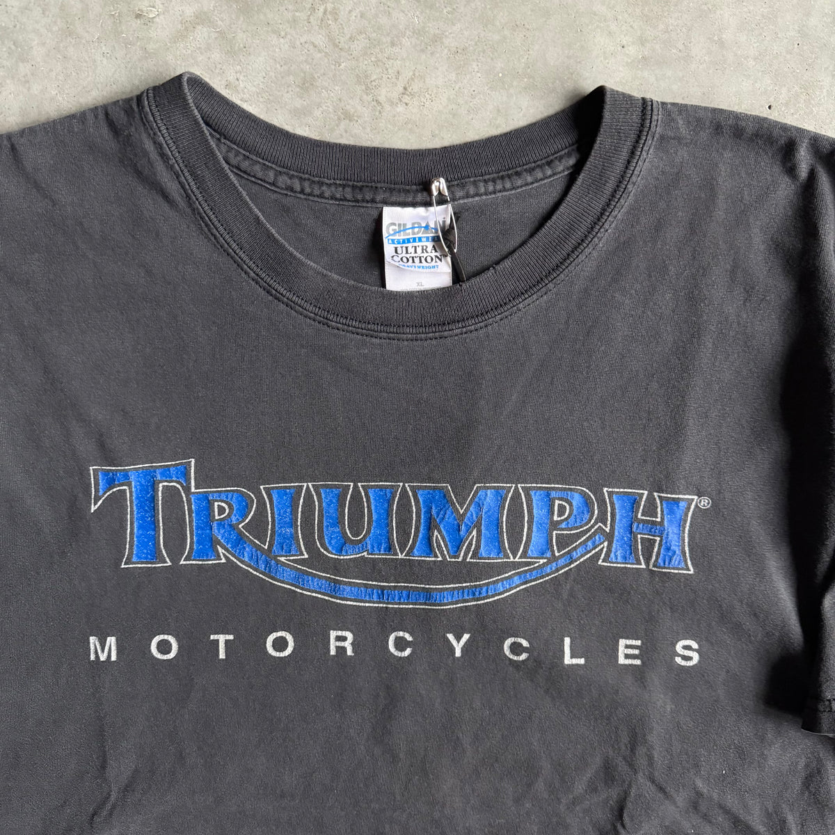 Vintage Triumph Motorcycles Spellout Faded Black Tee
