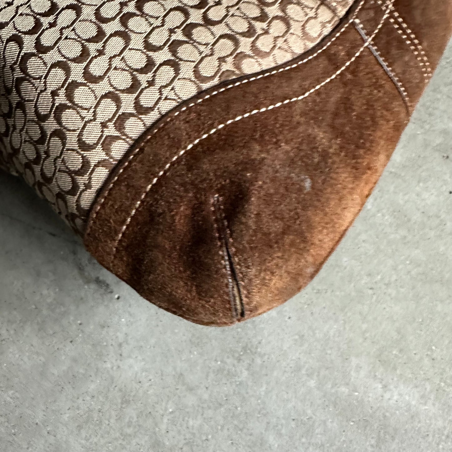 Y2K Coach Jacquard Suede Hobo Shoulder Bag Dark Brown