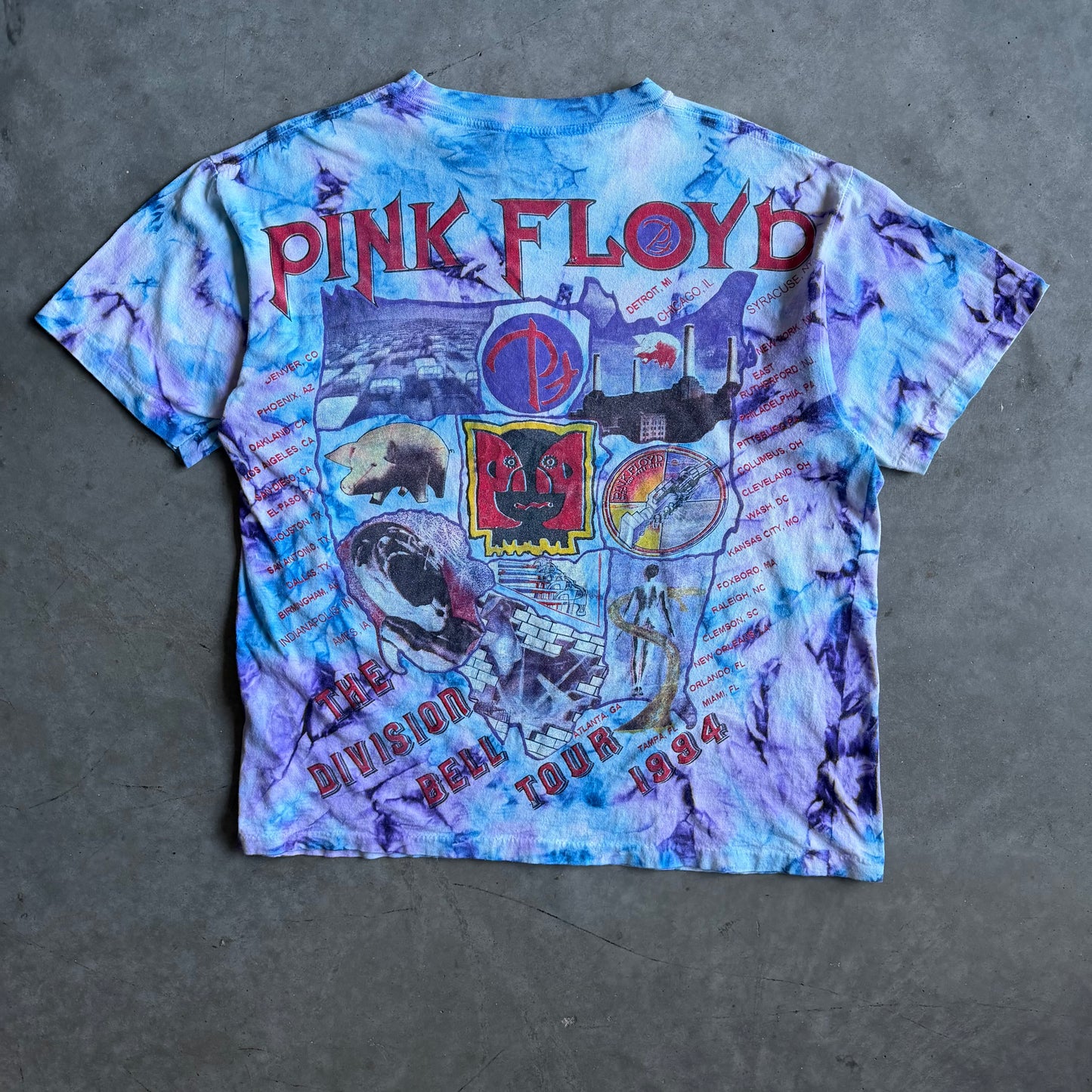 Vintage Pink Floyd The Division Bell Tie Dye Parking Lot Boot T Shirt