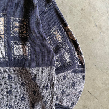 Vintage Blue Knit Art Sweater