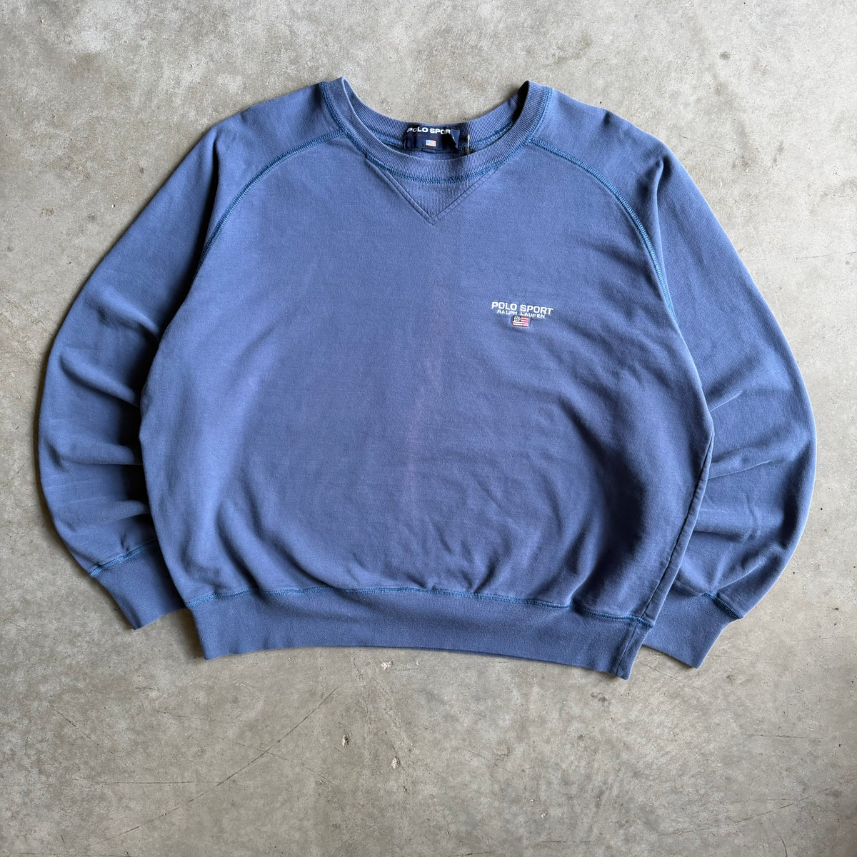 Vintage Polo Sport Ralph Lauren Embroidered Flag Logo Blue Crewneck