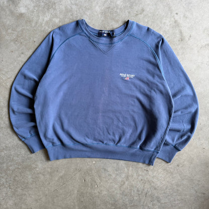Vintage Polo Sport Ralph Lauren Embroidered Flag Logo Blue Crewneck