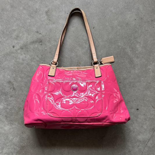 Y2K Coach Pink Patent Signature Kisslock Tote
