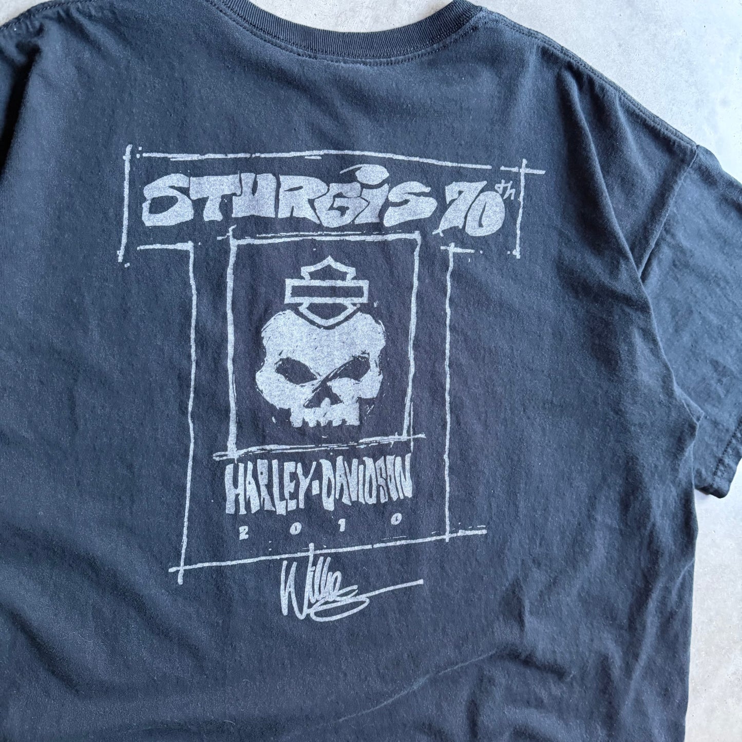Y2K Harley Davidson Sturgis 70th Anniversary Skull Sketch Tee