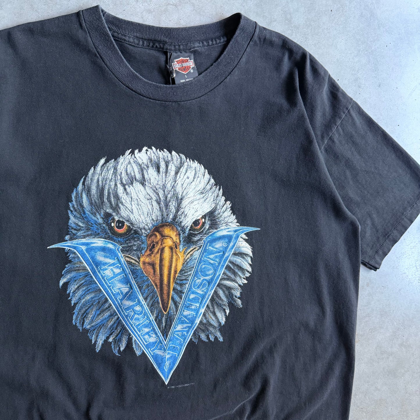 Vintage Harley Davidson V-Twin Spell-Out Eagle Beartooth Tee