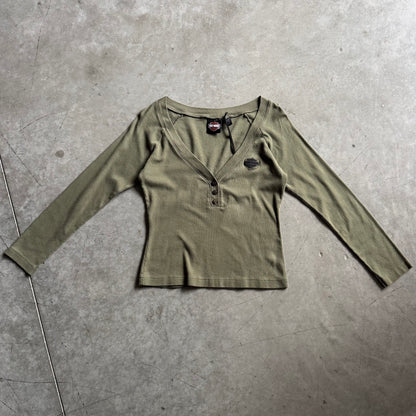 Women’s Y2K Harley Davidson Army Green Henley