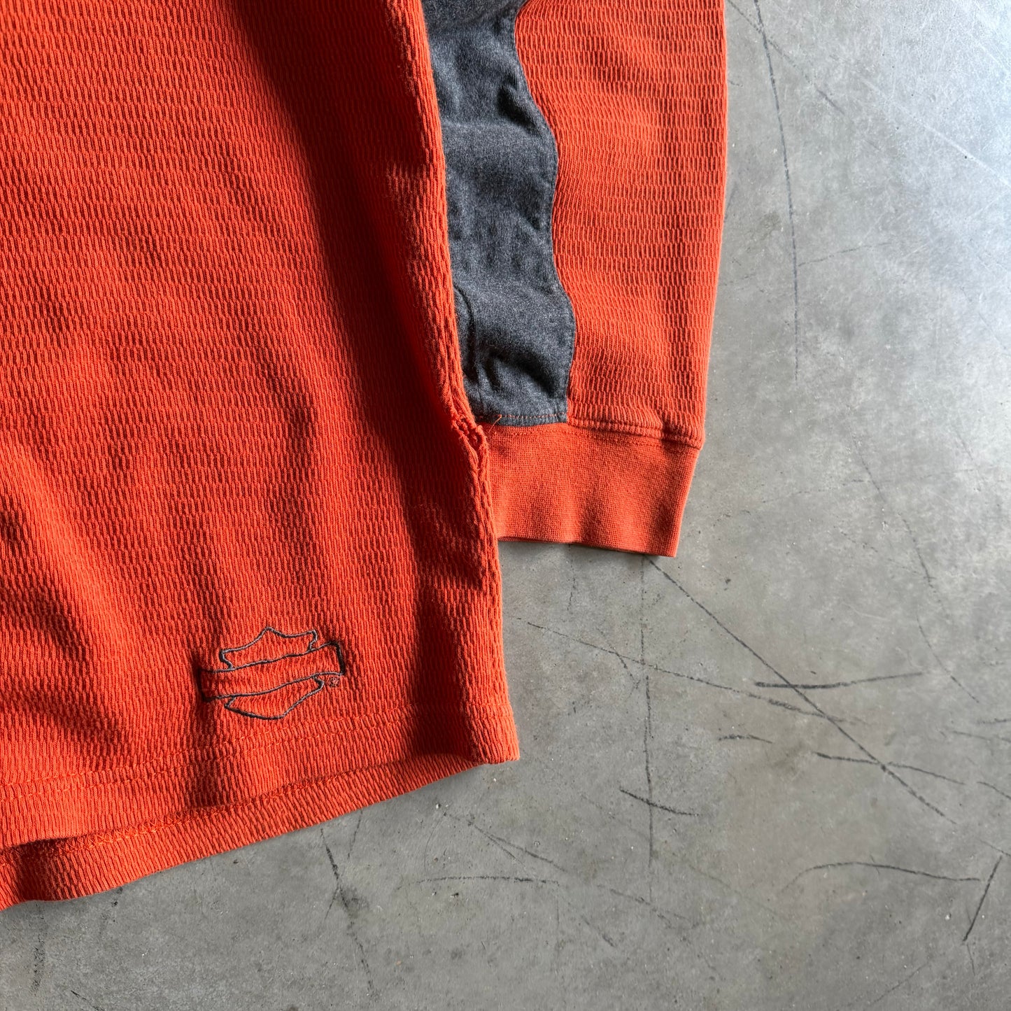 Y2K Harley Davidson Waffle Knit Two Tone Sleeve L/S