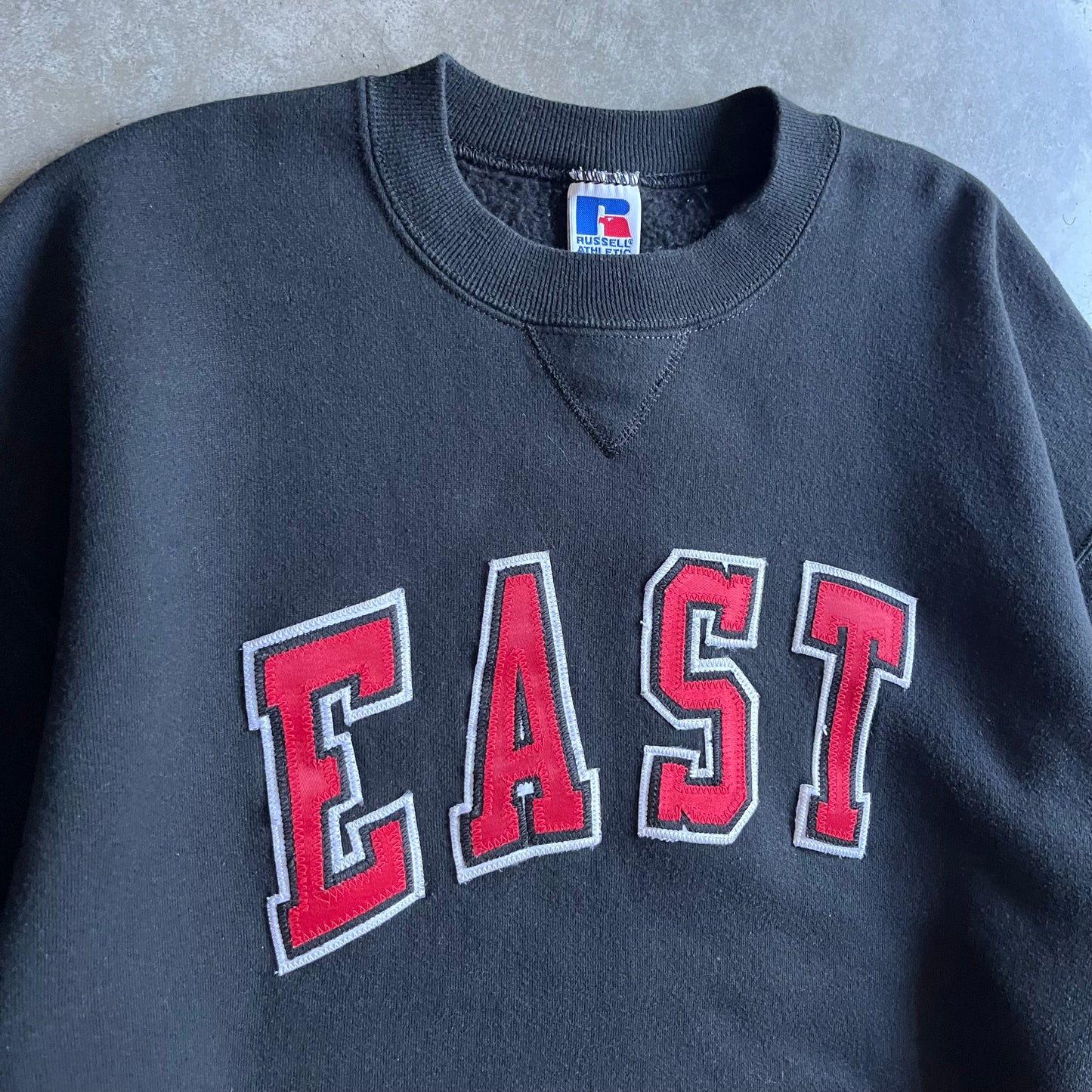 Vintage Russell Athletic “East” Bordered Spell-Out Sweatshirt