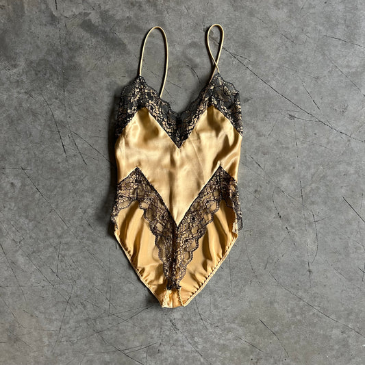 Women’s Vintage Gold/Black Lace Teddy