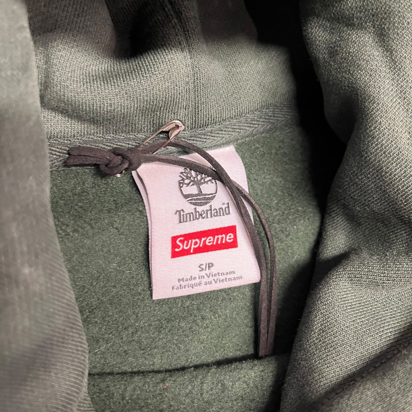 Supreme x Timberland Green Leather Patch Hoodie