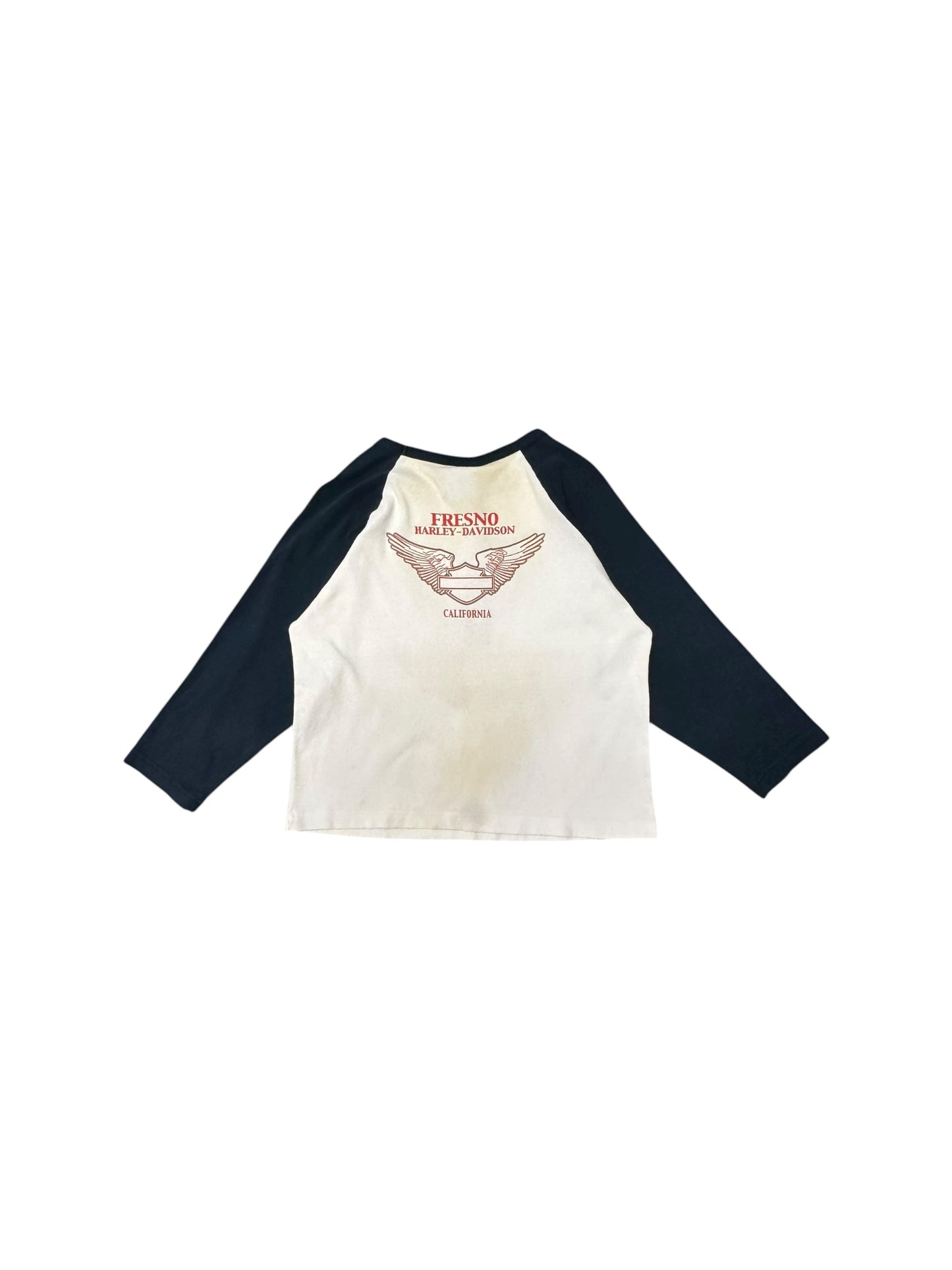 Women’s Y2K Harley Davidson Flag Baseball 3/4 Sleeve