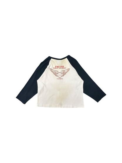 Women’s Y2K Harley Davidson Flag Baseball 3/4 Sleeve