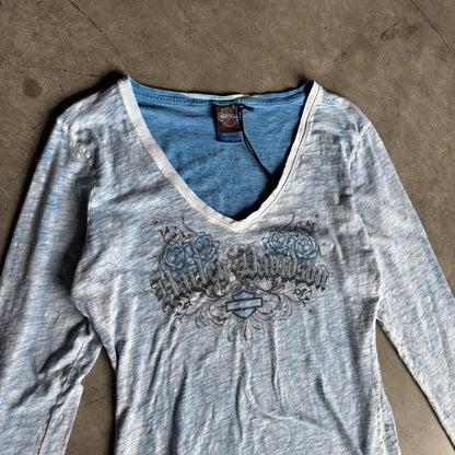 Women’s Harley Davidson Blue Acid Wash Long Sleeve