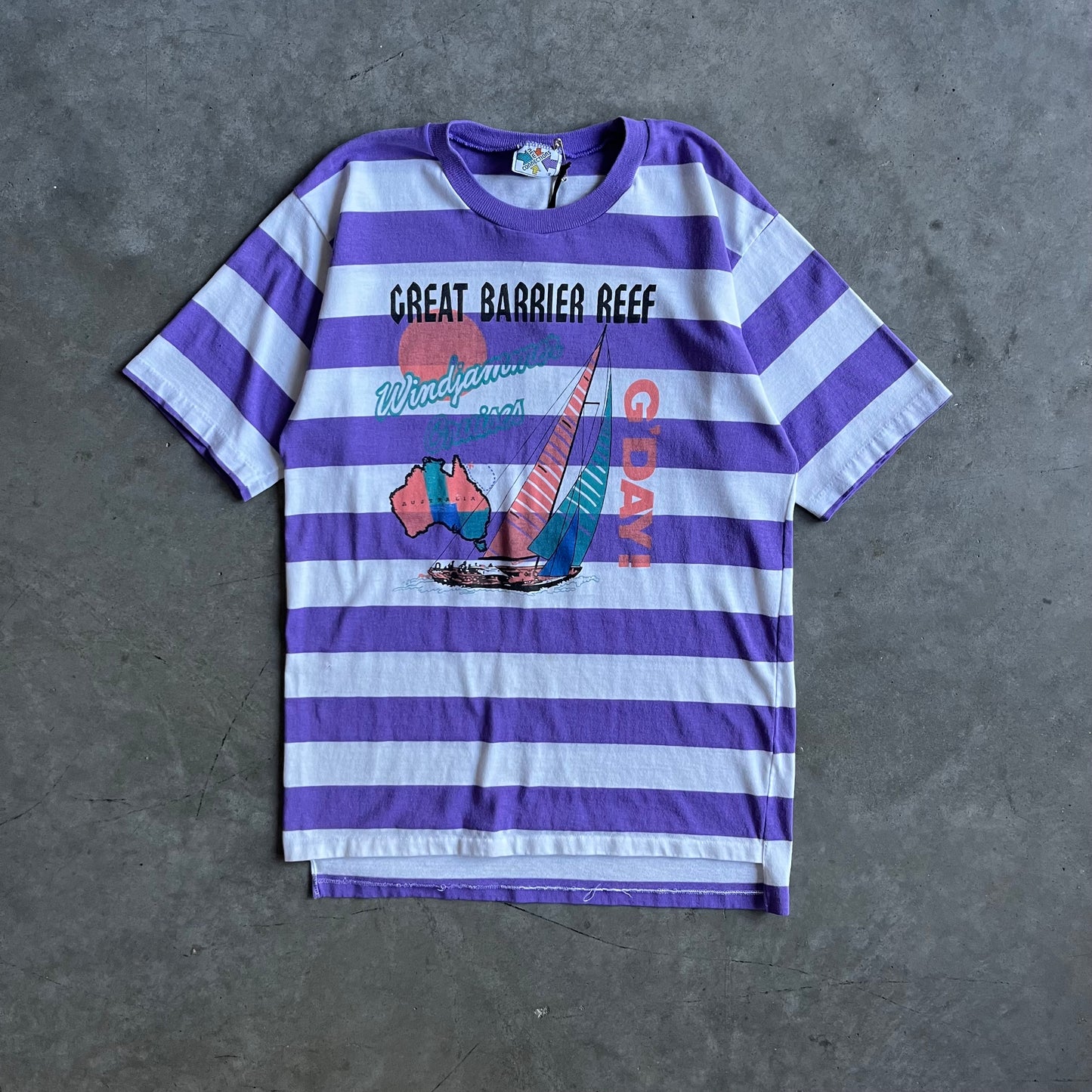 Vintage Striped Great Barrier Reef “G’Day!” Tee