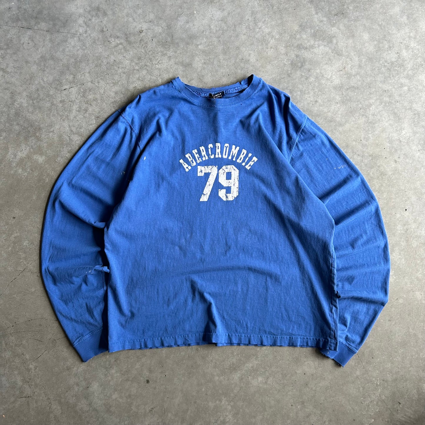 Y2K Distressed Abercrombie & Fitch Spell Out Blue LS Tee