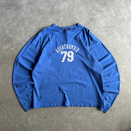 Y2K Distressed Abercrombie & Fitch Spell Out Blue LS Tee