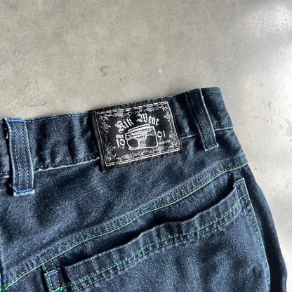 Vintage Kikwear Wide Leg Rave Jeans Blue/Green Stitching