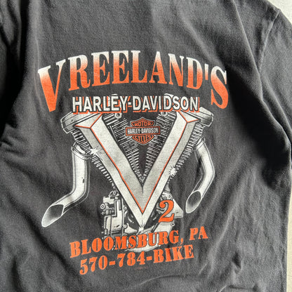 Y2K Harley Davidson Flaming Shield Skull Emblem Tee