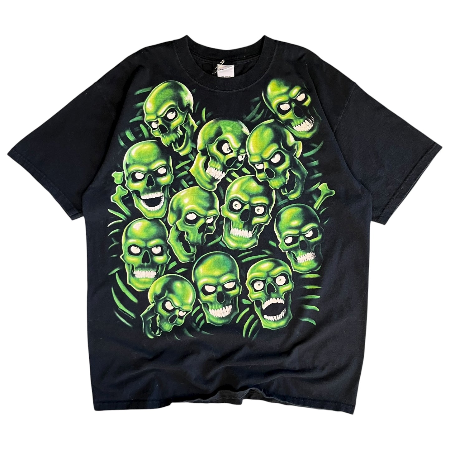 Y2K Liquid Blue Green Skull Pile Tee