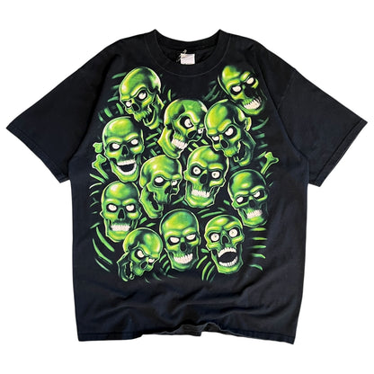 Y2K Liquid Blue Green Skull Pile Tee