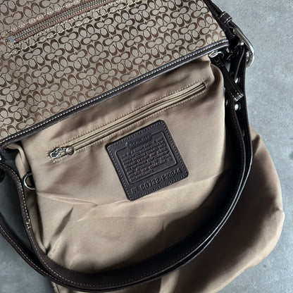 Y2K Coach Jacquard Suede Hobo Shoulder Bag Dark Brown