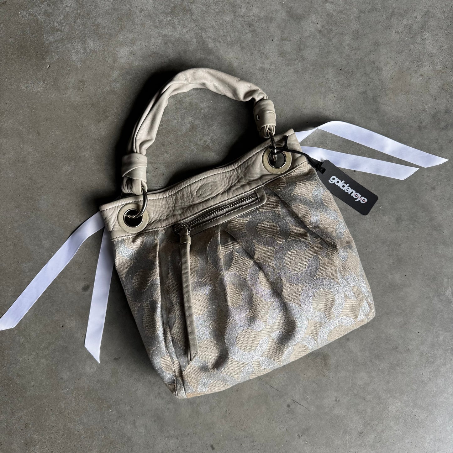 Y2K Coach Parker Silver Op Art Lured Canvas Shoulder Bag
