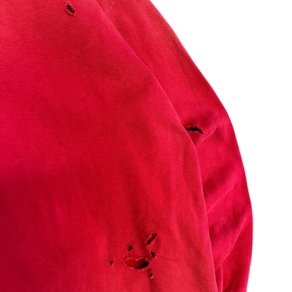 Acne Studios Distressed Heart Embroidered Red Hoodie