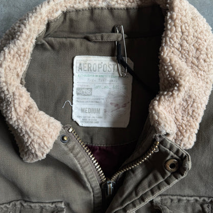 Y2K Aeropostale Olive Sherpa Collar Work Jacket w/ Camo Patch
