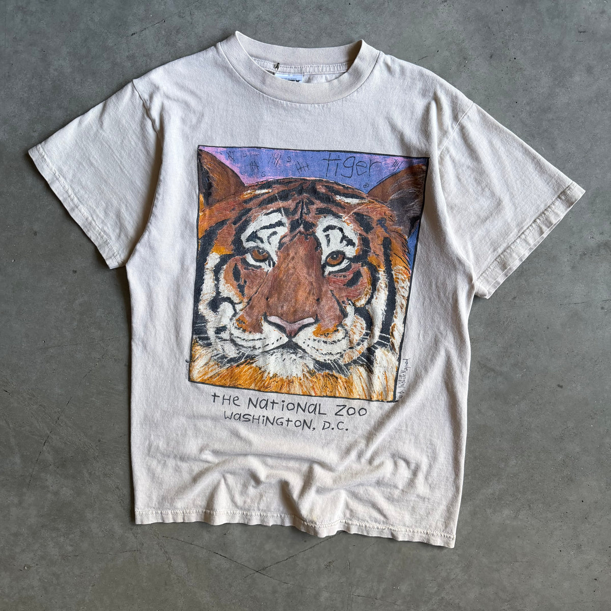 Vintage The National Zoo Tiger Art Portrait T Shirt