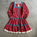 Vintage 70s Gunne Sax Red/Blue Floral Triptych And Polka Dot Prairie Dress