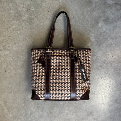 Y2K Coach Brown Legacy Wool Houndstooth Tote Bag