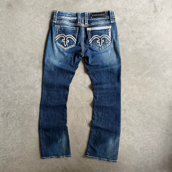 Women’s Y2K Rock Revival Alanis Boot Cut Flare Jeans Dark Wash