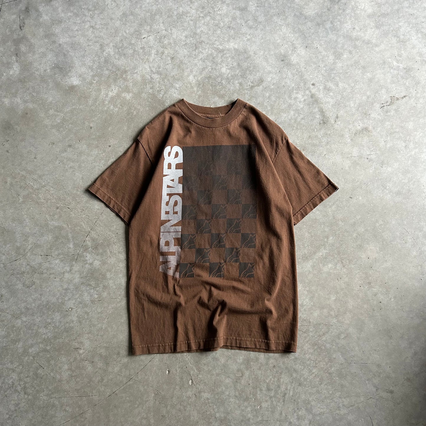 Vintage Alpinestars Brown Checkered Logo Tee