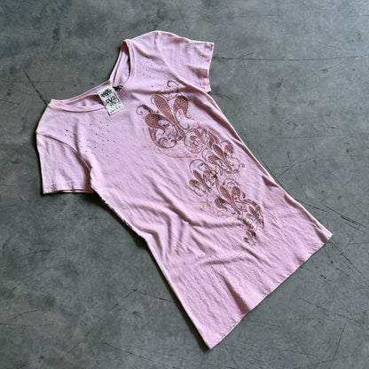 Y2K Vocal Pink Rhinstone Grunge Fleur Tee