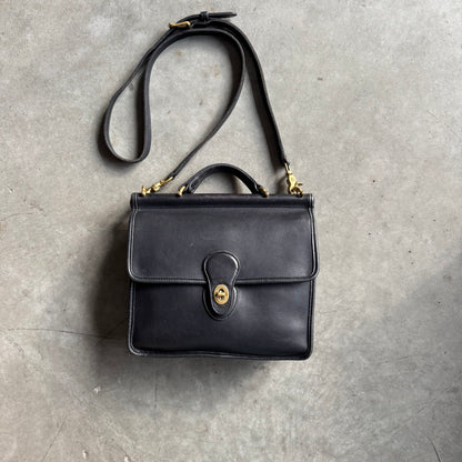 90s Coach Vintage Black Leather Willis Turnlock Bag